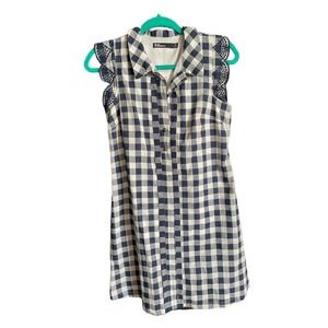 Dear Creatures Womens Check Shirt Dress Button-Up Sleeveless Size XS Blue/White